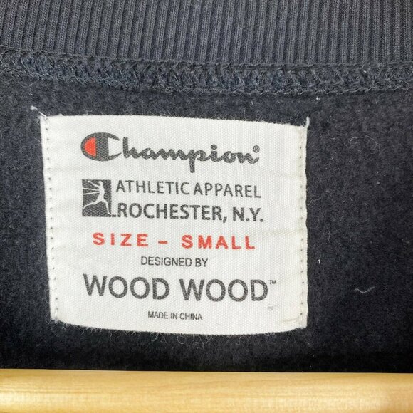 Champion X Wood Wood Sweatshirt Mens Small Short Sleeve Graphic Fleece Black - Picture 2 of 3